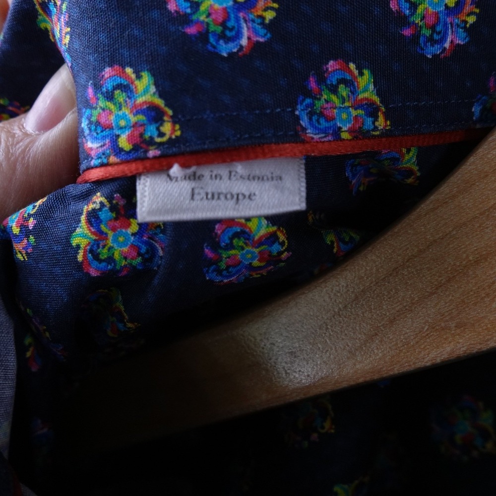 Eton Mens Contemporary Fit Navy Blue Floral Medallion Print Dress Shirt 16.5-42 - Picture 6 of 9